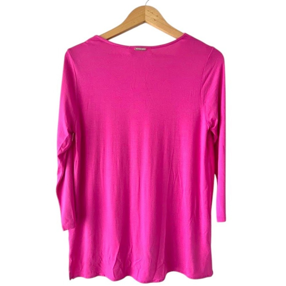 Michael Michael Kors Womens Pink V-Neck Layered Hem 3/4 Sleeve Blouse Top Medium - Picture 2 of 9
